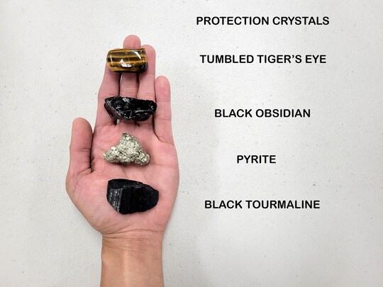 Crystals For Protection Tourmaline Black Obsidian Pyrite Tiger s Eye Michaels